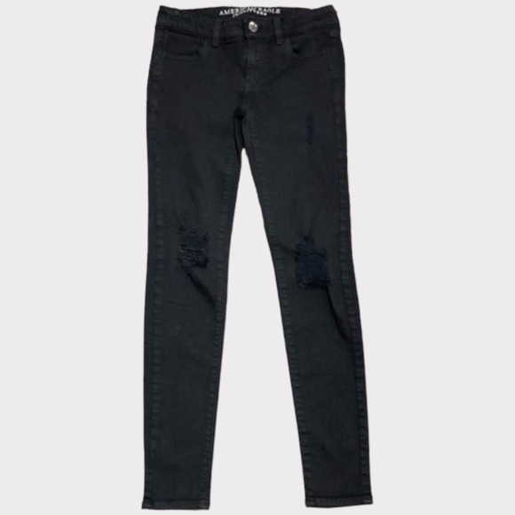 American Eagle Skinny Distressed Black Jeggings Size Zero 0 - Picture 3 of 16